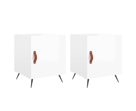 Noptiere, 2 buc., alb extralucios, 40x40x50 cm, lemn compozit, 2 image