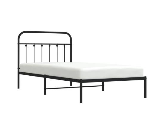 Cadru de pat din metal cu tăblie, negru, 100x200 cm, 3 image