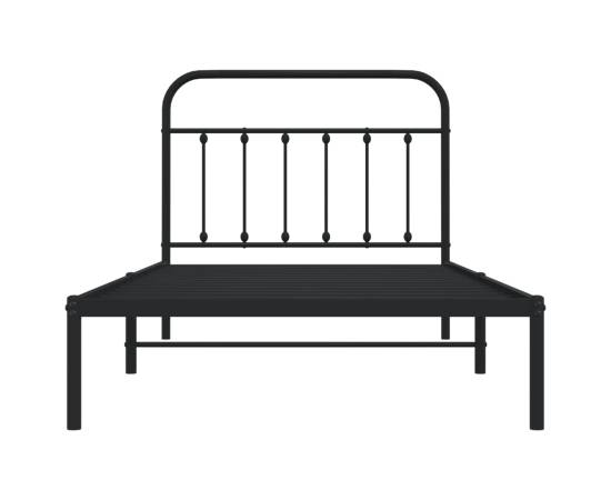 Cadru de pat din metal cu tăblie, negru, 107x203 cm, 6 image