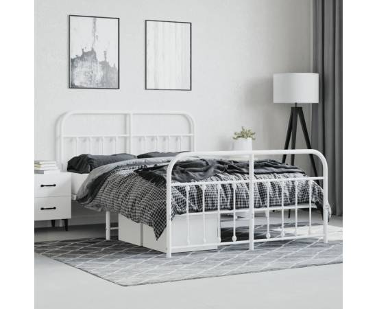 Cadru de pat metalic cu tăblie, alb, 150x200 cm, 4 image