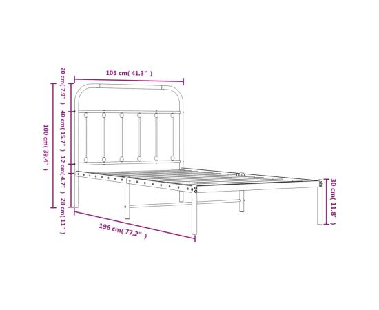 Cadru de pat metalic cu tăblie, negru, 100x190 cm, 9 image