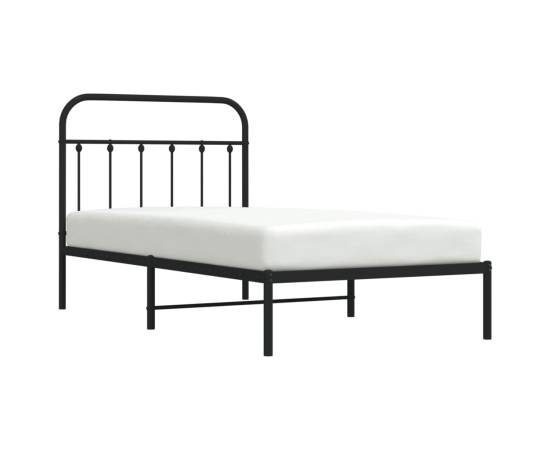 Cadru de pat metalic cu tăblie, negru, 100x190 cm, 3 image