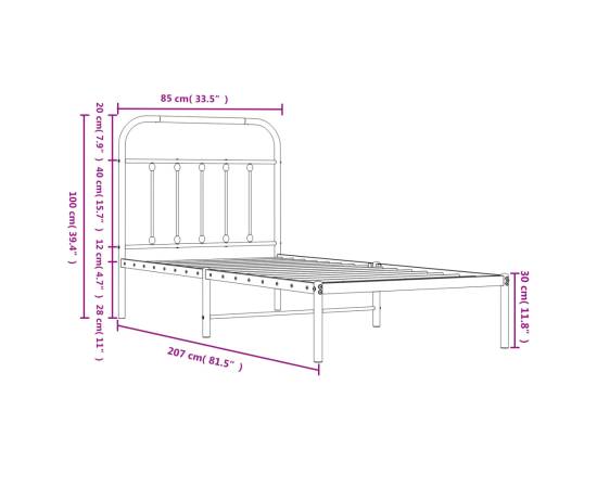 Cadru de pat metalic cu tăblie, negru, 80x200 cm, 9 image