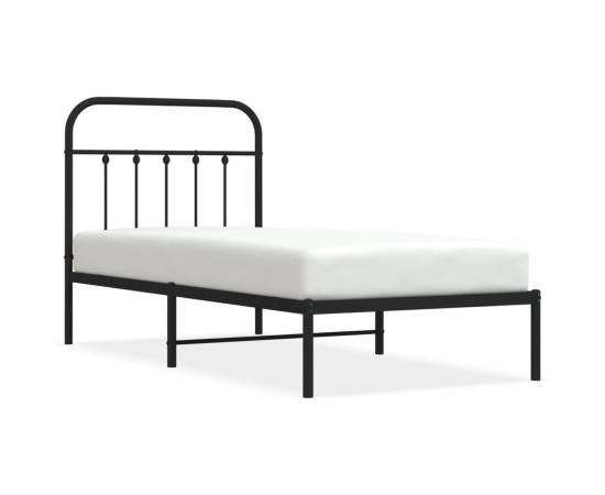 Cadru de pat metalic cu tăblie, negru, 90x190 cm, 2 image