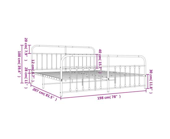 Cadru de pat metalic cu tăblie de cap/picioare, alb, 193x203 cm, 10 image