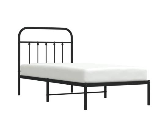 Cadru pat metalic cu tăblie, negru, 90x200 cm, 3 image