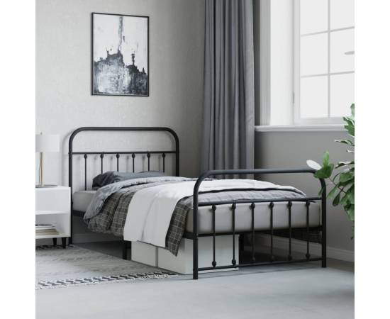 Cadru pat metalic cu tăblii de cap/picioare, negru, 100x200 cm, 4 image