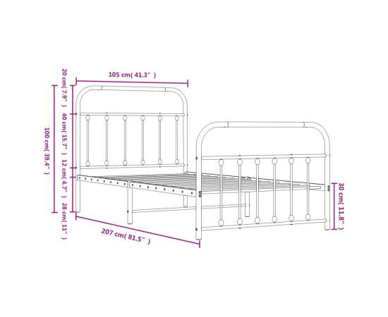 Cadru pat metalic cu tăblii de cap/picioare, negru, 100x200 cm, 9 image