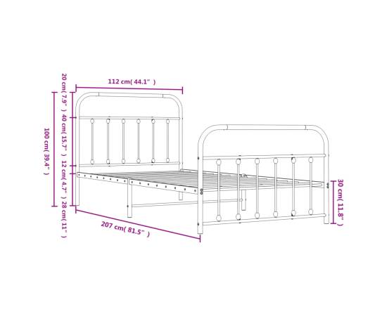 Cadru pat metalic cu tăblii de cap/picioare, negru, 107x203 cm, 9 image