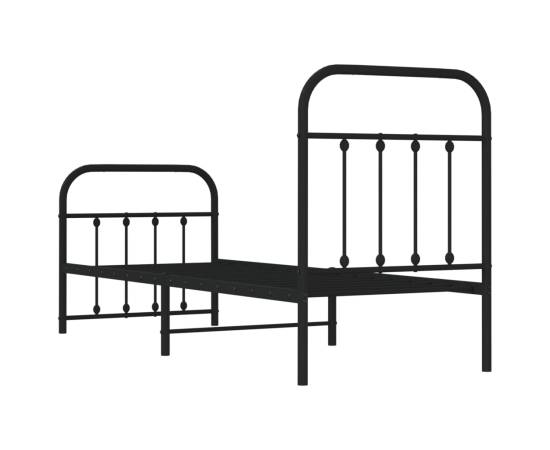 Cadru pat metalic cu tăblii de cap/picioare, negru, 75x190 cm, 8 image
