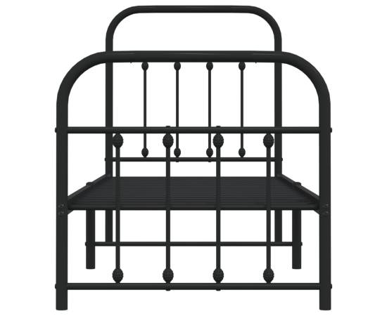 Cadru pat metalic cu tăblii de cap/picioare, negru, 75x190 cm, 6 image