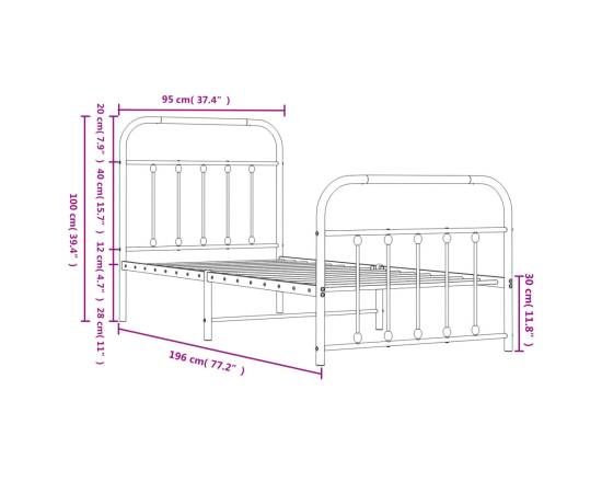 Cadru pat metalic cu tăblii de cap/picioare, negru, 90x190 cm, 9 image