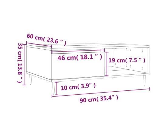 Masă de cafea, gri sonoma, 90x60x35 cm, lemn compozit, 11 image