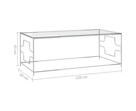 Masă de cafea, argintiu, 120x60x45 cm, oțel inoxidabil & sticlă, 4 image