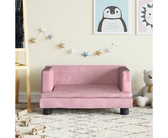 Canapea pentru copii, roz, 60x40x30 cm, catifea