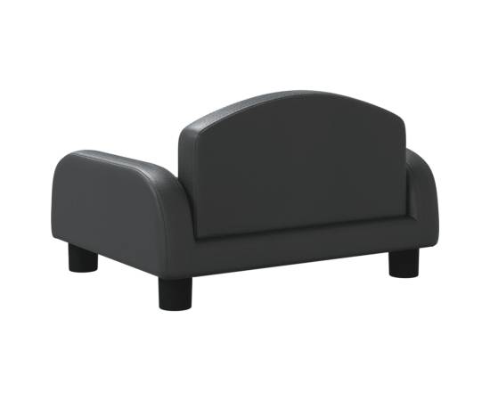 Canapea pentru copii, negru, 50x40x30 cm, piele ecologică, 5 image