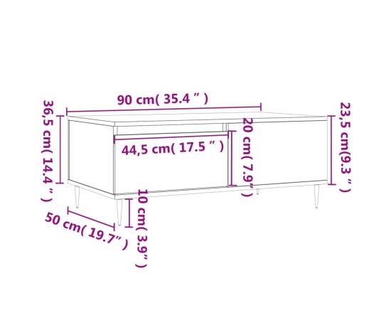 Măsuță de cafea, stejar fumuriu, 90x50x36,5 cm, lemn prelucrat, 11 image