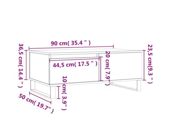 Măsuță de cafea, stejar maro, 90x50x36,5 cm, lemn prelucrat, 11 image