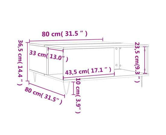 Măsuță de cafea, gri sonoma, 80x80x36,5 cm, lemn prelucrat, 9 image