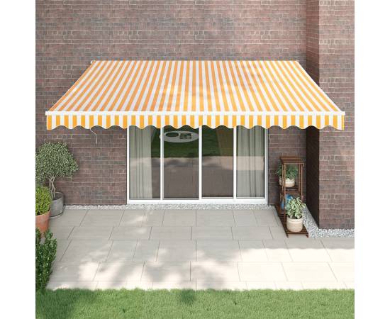 Copertină retractabilă galben și alb, 4x3 m, textil și aluminiu