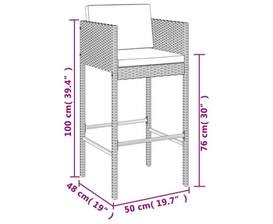 Set mobilier bar de grădină cu perne, 7 piese, gri, poliratan, 7 image