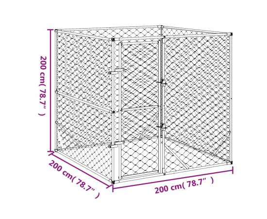 Padoc de exterior pentru câini argintiu 2x2x2 m oțel galvanizat, 5 image