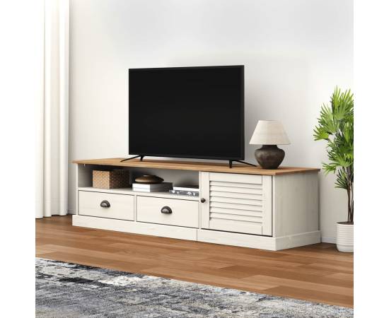 Comodă tv vigo, alb, 156x40x40 cm, lemn masiv de pin