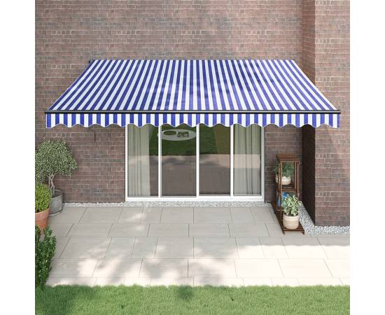 Copertină retractabilă albastru/alb, 4x3 m, textil/aluminiu