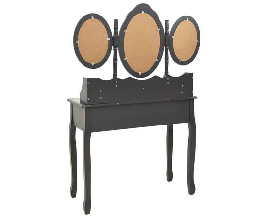 Masă de toaletă cu taburet și triptic oglinzi, gri, 7 image
