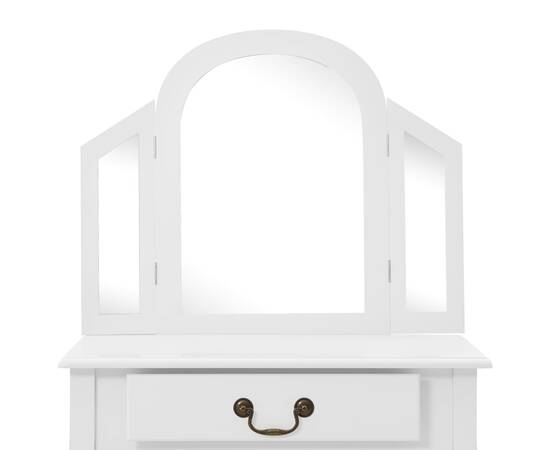 Masă toaletă cu taburet, alb, 65x36x128 cm, lemn paulownia, mdf, 7 image