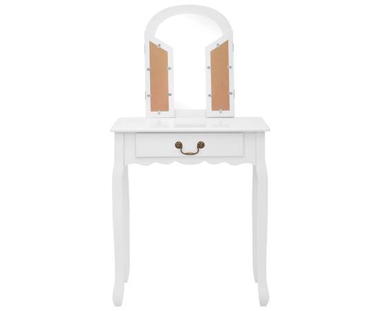 Masă toaletă cu taburet, alb, 65x36x128 cm, lemn paulownia, mdf, 4 image