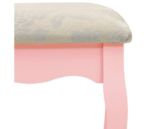 Masă toaletă cu taburet, roz, 65x36x128 cm, lemn paulownia, mdf, 9 image