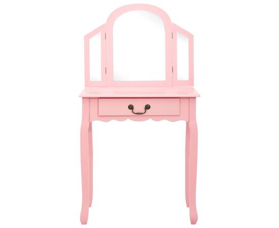 Masă toaletă cu taburet, roz, 65x36x128 cm, lemn paulownia, mdf, 3 image