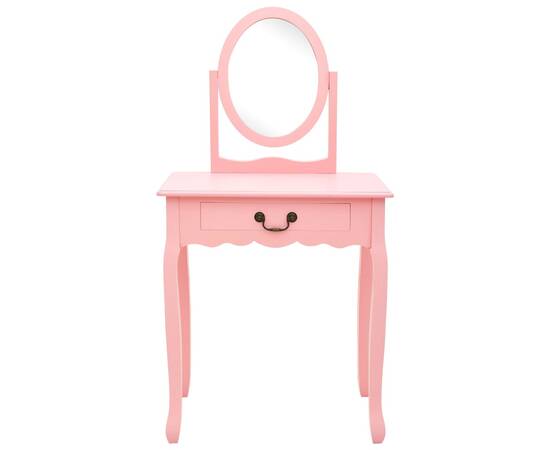 Masă toaletă cu taburet, roz, 65x36x128 cm, lemn paulownia, mdf, 2 image
