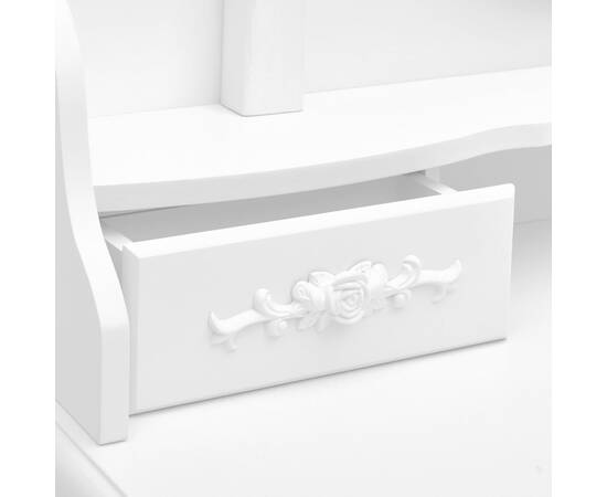 Set masă de toaletă cu taburet alb 75x69x140 cm lemn paulownia, 2 image