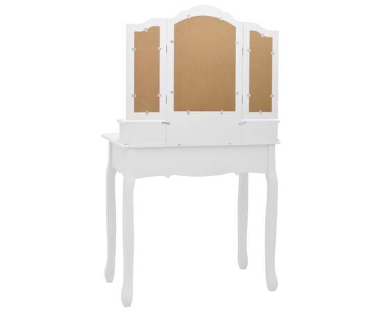 Set masă de toaletă cu taburet alb 80x69x141 cm lemn paulownia, 6 image