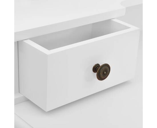 Set masă de toaletă cu taburet alb 80x69x141 cm lemn paulownia, 2 image