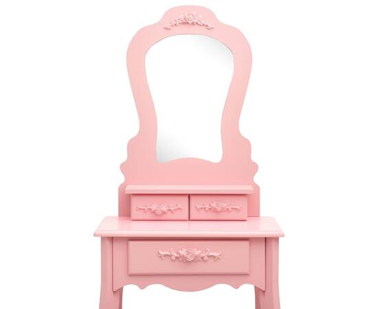 Set masă de toaletă cu taburet roz 50x59x136 cm lemn paulownia, 7 image
