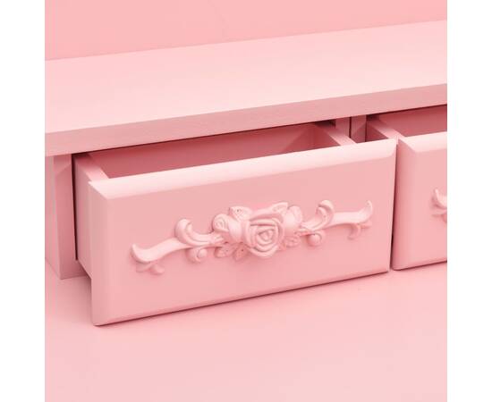 Set masă de toaletă cu taburet roz 50x59x136 cm lemn paulownia, 2 image