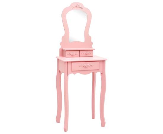 Set masă de toaletă cu taburet roz 50x59x136 cm lemn paulownia, 3 image