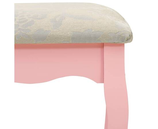 Set masă de toaletă cu taburet roz 75x69x140 cm lemn paulownia, 10 image