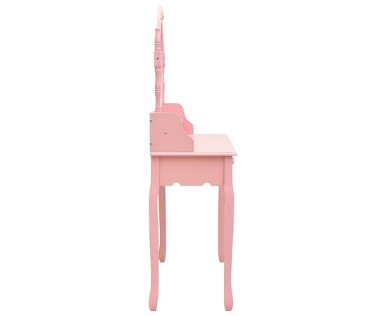 Set masă de toaletă cu taburet roz 75x69x140 cm lemn paulownia, 5 image