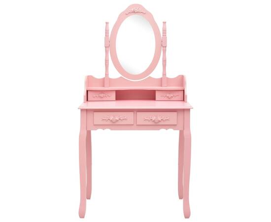 Set masă de toaletă cu taburet roz 75x69x140 cm lemn paulownia, 4 image