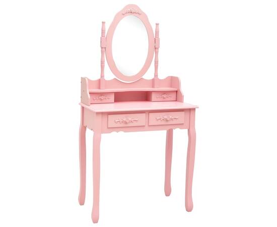 Set masă de toaletă cu taburet roz 75x69x140 cm lemn paulownia, 3 image