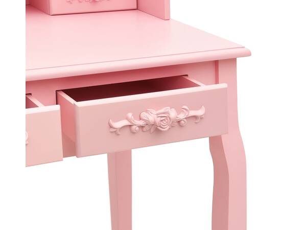 Set masă de toaletă cu taburet roz 75x69x140 cm lemn paulownia, 8 image
