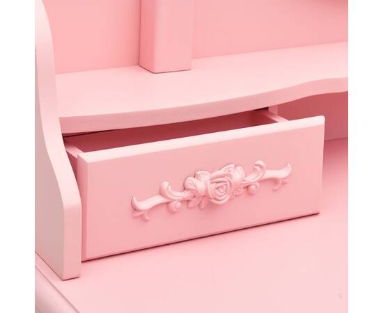 Set masă de toaletă cu taburet roz 75x69x140 cm lemn paulownia, 2 image