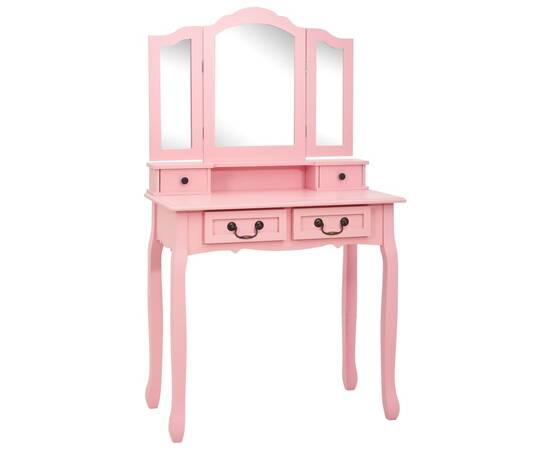 Set masă de toaletă cu taburet roz 80x69x141 cm lemn paulownia, 3 image