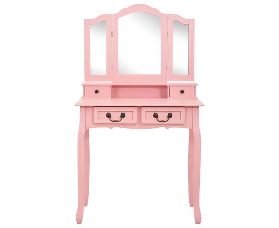 Set masă de toaletă cu taburet roz 80x69x141 cm lemn paulownia, 4 image