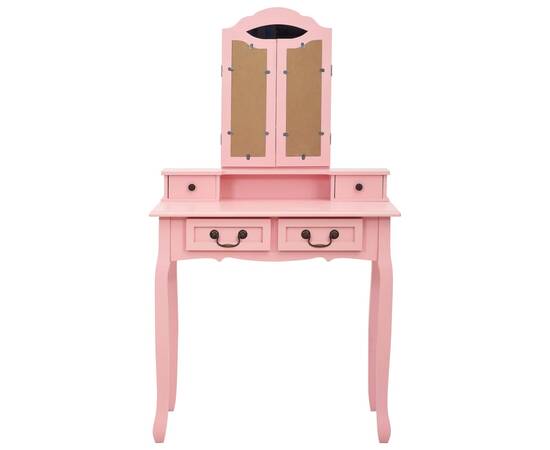 Set masă de toaletă cu taburet roz 80x69x141 cm lemn paulownia, 5 image