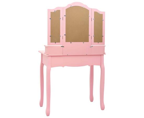 Set masă de toaletă cu taburet roz 80x69x141 cm lemn paulownia, 7 image